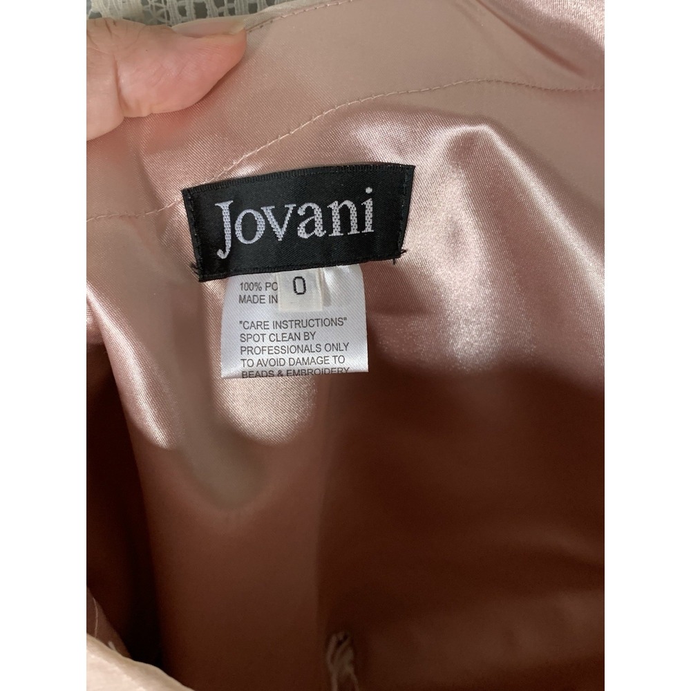 Jovani Asymmetrical Feathered Mini Dress in Cream and Brown - Picture 3 of 12